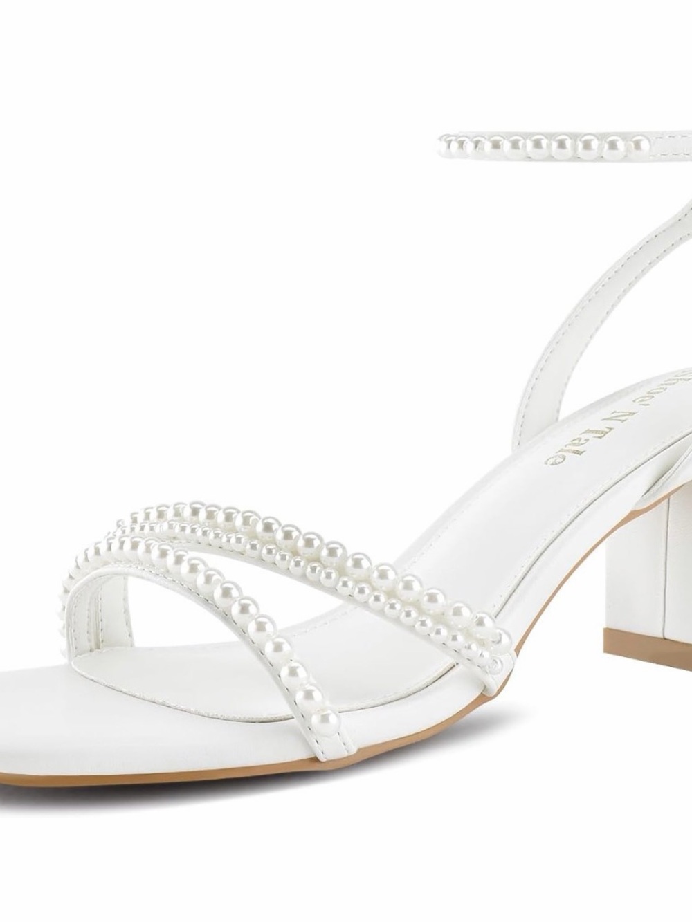 Shoe'N Tale Pearl White Strappy Heels - Size 9.5